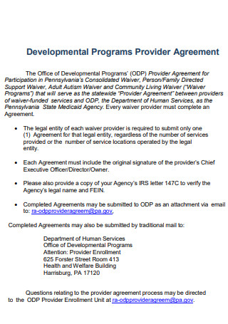 Developmental Programs Provider Agreement