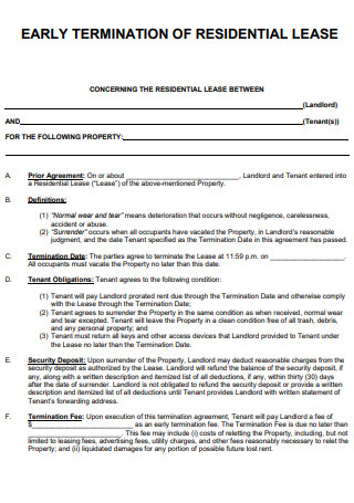 Early Termination of Lease Agreement