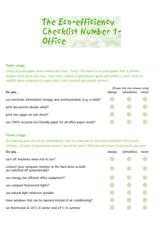 Eco efficiency Office Checklist