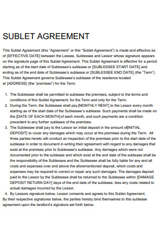 Effective Sublet Agreement