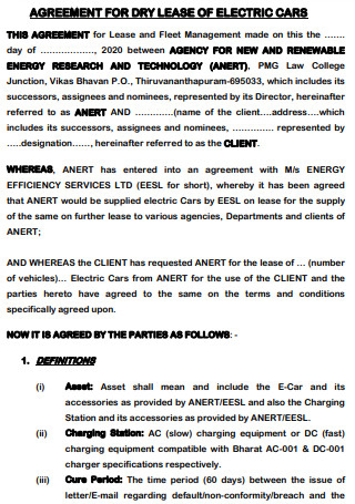 Electric Car Dry Lease Agreement