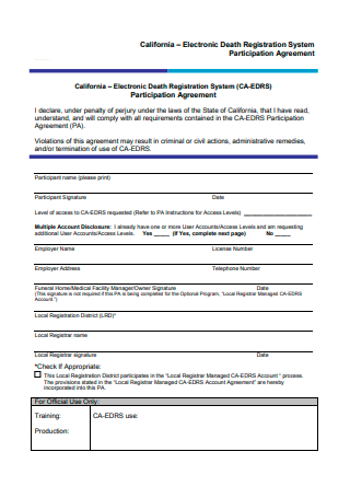 Electronic Death Registration System Participation Agreement