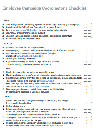 Employee Campaign Coordinator’s Checklist