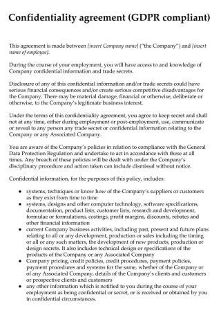 Employee Confidentiality Agreement Example