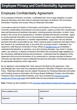 Employee Privacy and Confidentiality Agreement