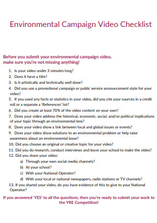 Environmental Campaign Video Checklist