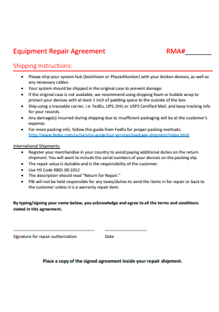 Equipment Repair Agreement