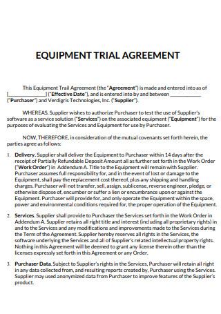 Equipment Trial Agreement