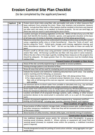 Erosion Control Site Plan Checklist