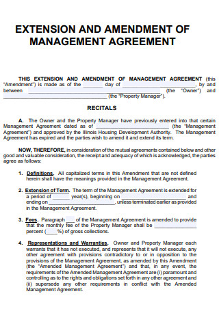 Extension and Amendment of Management Agreement
