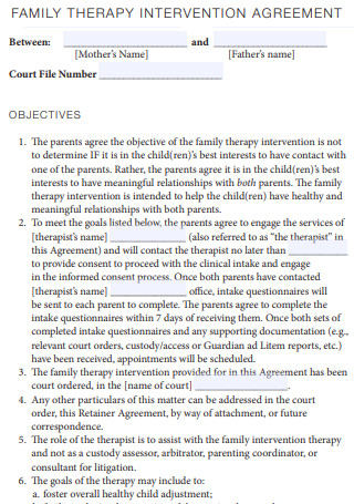 Family Therapy Intervention Agreement