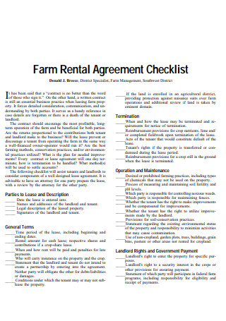 Farm Rental Agreement Checklist