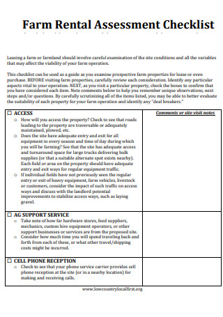 Farm Rental Assessment Checklist