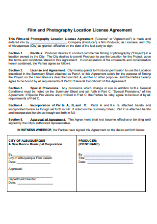 Film and Photography Location License Agreement
