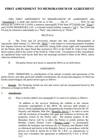 First Amendment to Memorandum of Agreement