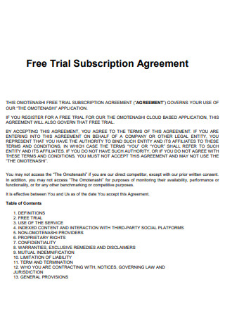 Free Trial Subscription Agreement