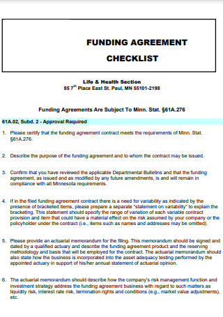 Funding Agreement Checklist