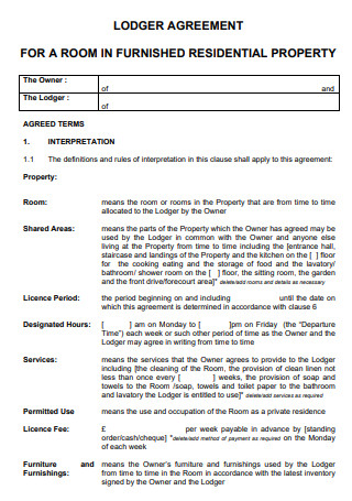 Furnished Residential Property Lodger Agreement