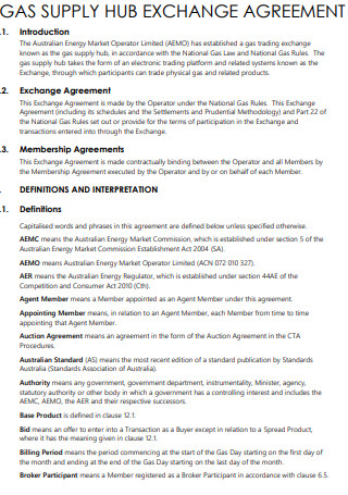 Gas Supply Hub Exchange Agreement