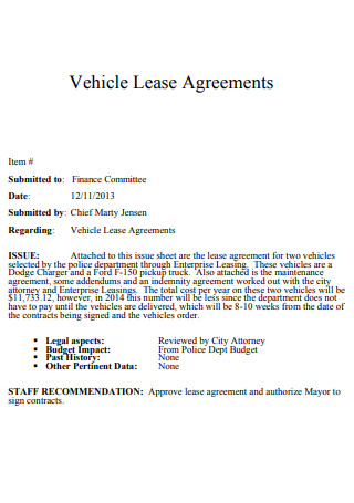General Vehicle Lease Agreement