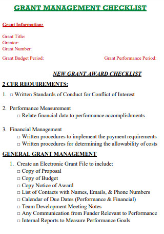 Grant Management Checklist