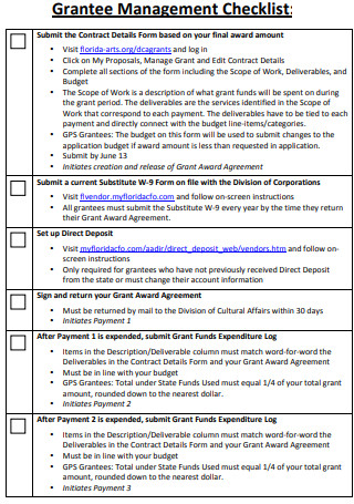 Grantee Management Checklist
