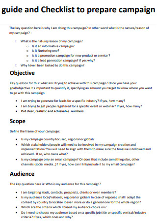 Guide to Prepare Campaign Checklist