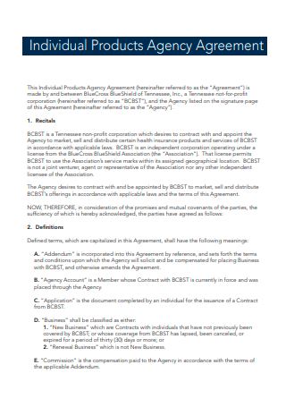Individual Products Agency Agreement