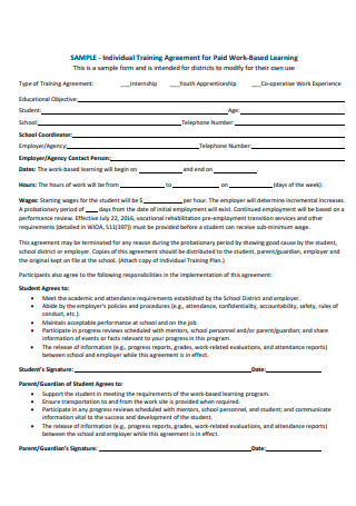 Individual Training Agreement For Paid Work Based Learning