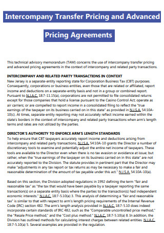 Intercompany Transfer Pricing Agreement