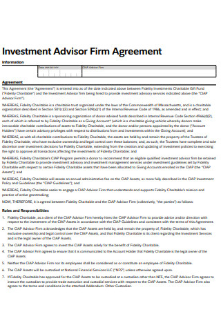 Investment Advisor Firm Agreement