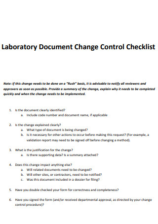 Laboratory Document Change Control Checklist