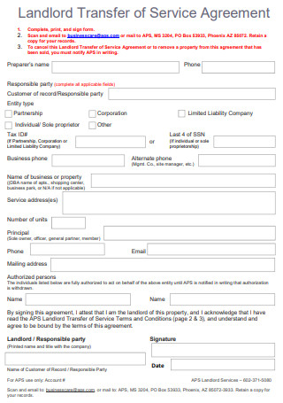 Landlord Transfer of Service Agreement
