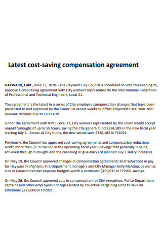 Latest Cost Saving Compensation Agreemen