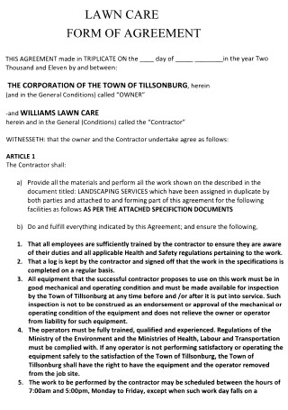 Lawn Care Form of Agreement