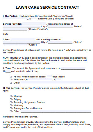 Lawn Care Service Contract Agreement