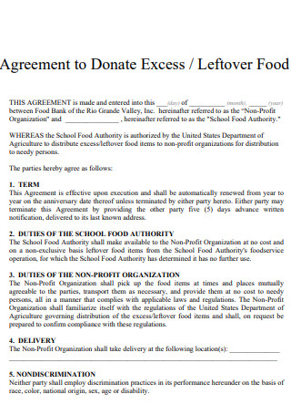 Leftover Food Agreement