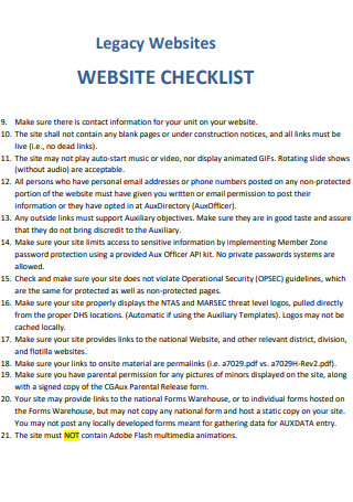 Legacy Website Checklist