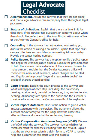 Legal Advocate Checklist