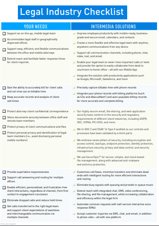 Legal Industry Checklist