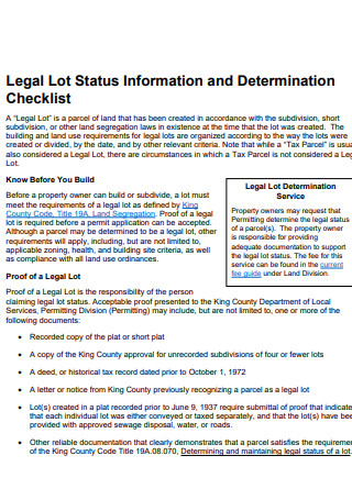 Legal Lot Status Checklist