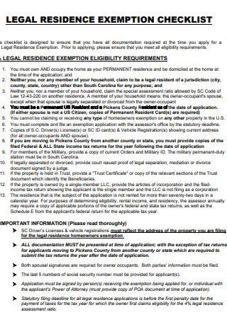 Legal Residence Checklist