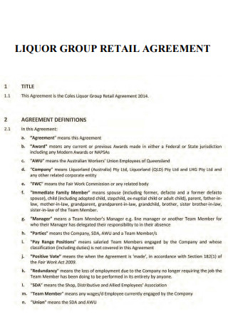 Liquor Group Retail Agreement
