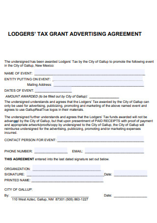 Lodger Tax Grant Advertising Agreement