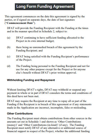 Long Form Funding Agreement