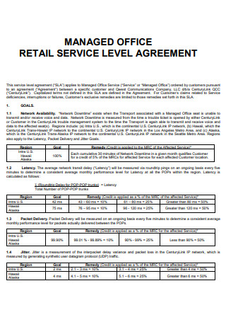 Managed Office Retail Service Level Agreement