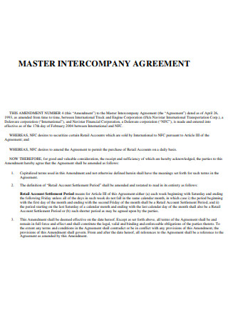 Master Intercompany Agreement