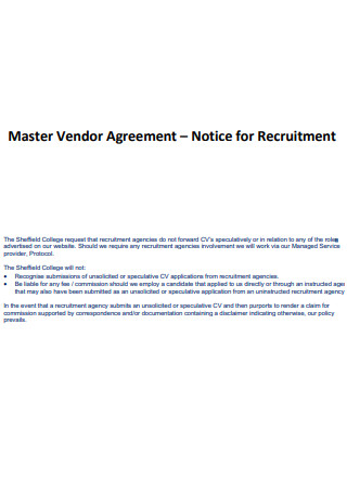 Master Vendor Recruitment Agreement