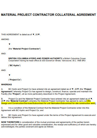 Material Project Contractor Collateral Agreement