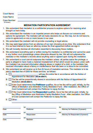 Mediation Participation Agreement